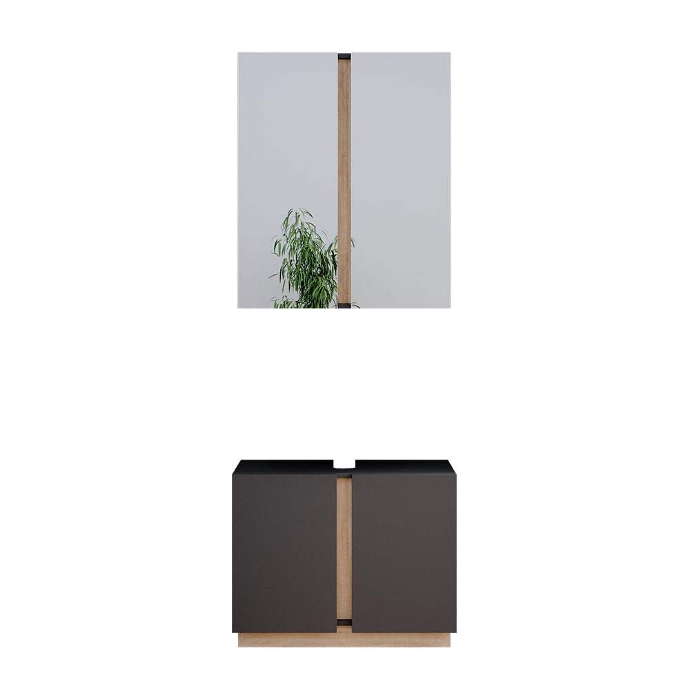 Vicco Badmöbel-Set 2-teilig Anthrazit 70x55.5cm style modern Grau Spanplatte