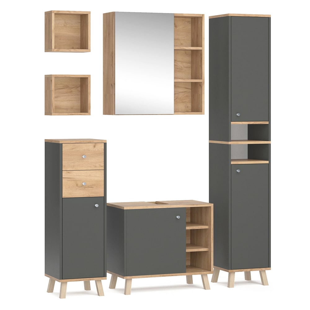 Vicco Badmöbel-Set 6-teilig Anthrazit 60x54cm style modern Grau Spanplatte