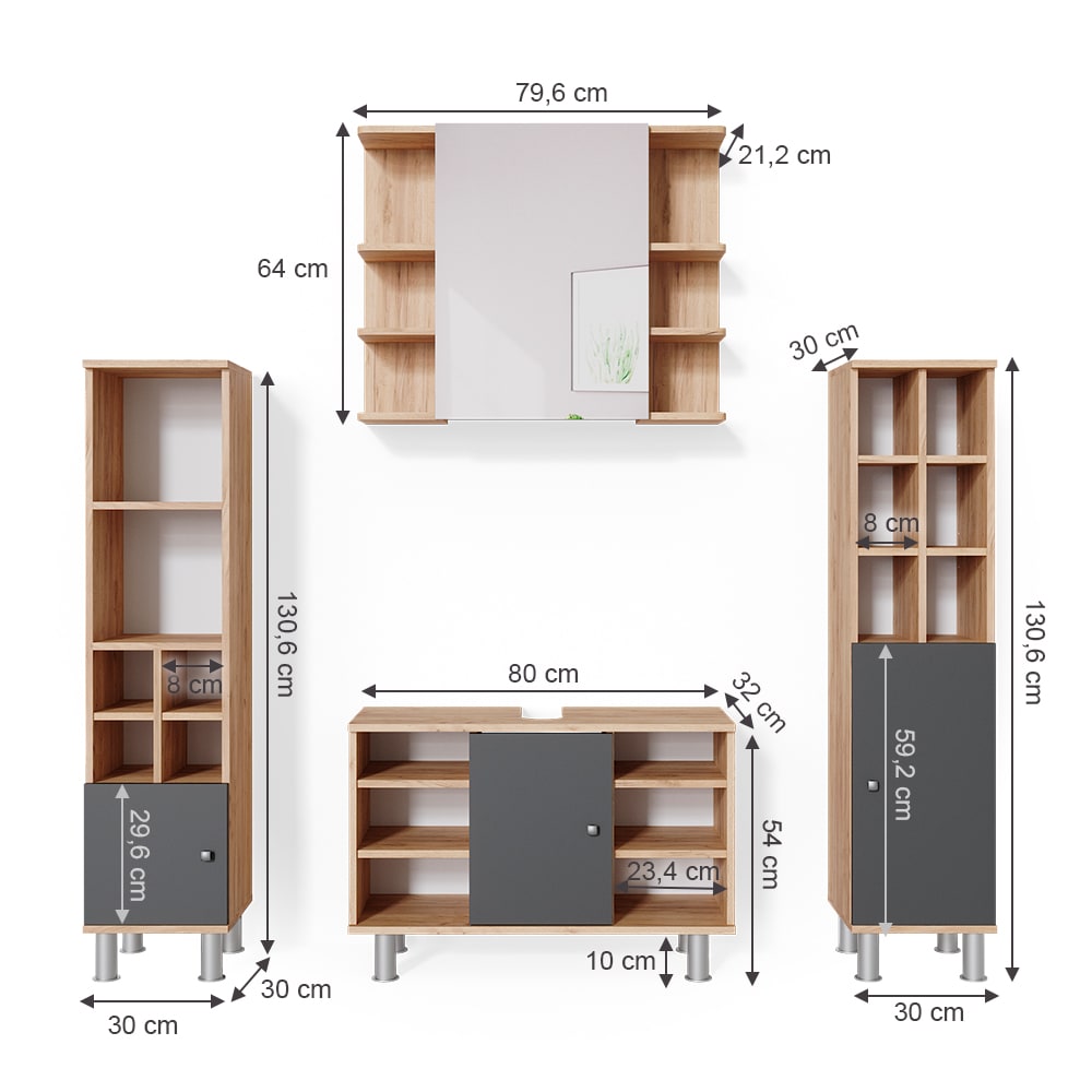 Badmöbel-Set 4-teilig Goldkraft Eiche 80x54cm - Maisons Du Monde