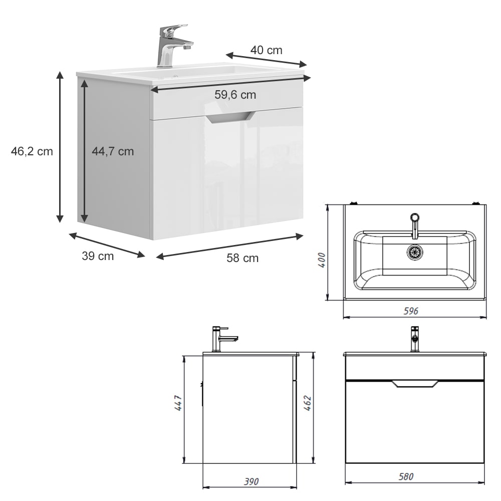 Waschbeckenunterschrank 2-teilig Weiß 60x44.7cm - Maisons Du