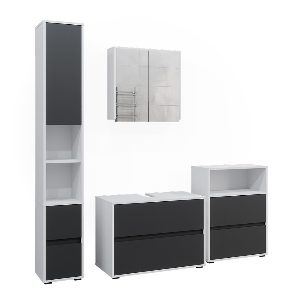 Vicco Badmöbel-Set 4-teilig Weiß/Anthrazit 80x58.2cm style modern Weiß Spanplatte