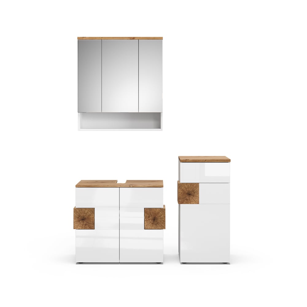 Vicco Badmöbel-Set 3-teilig Weiß Hochglanz 75x64cm style modern Weiß Spanplatte