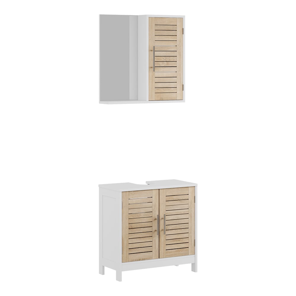 Vicco Badmöbel-Set 2-teilig Weiß/Eiche 60x60cm style modern Weiß Spanplatte