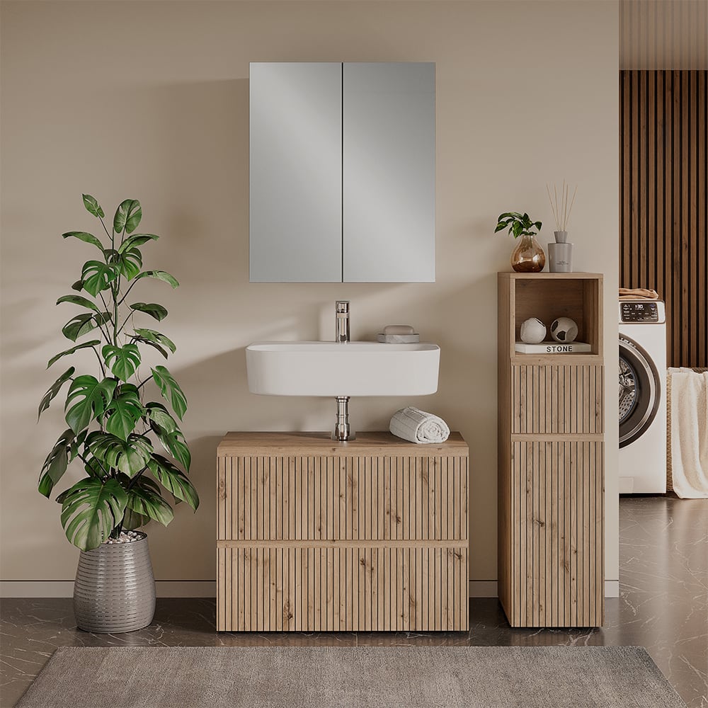 Badmöbel-Set 3-teilig Artisan-Eiche 80x58cm - Maisons Du Monde