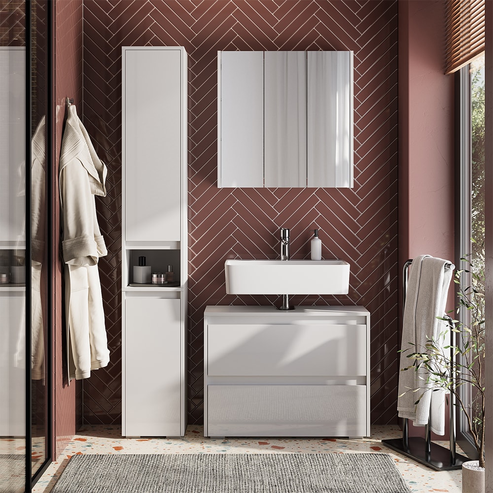 Badmöbel-Set 3-teilig Weiß Hochglanz 80x62cm - Maisons Du Monde
