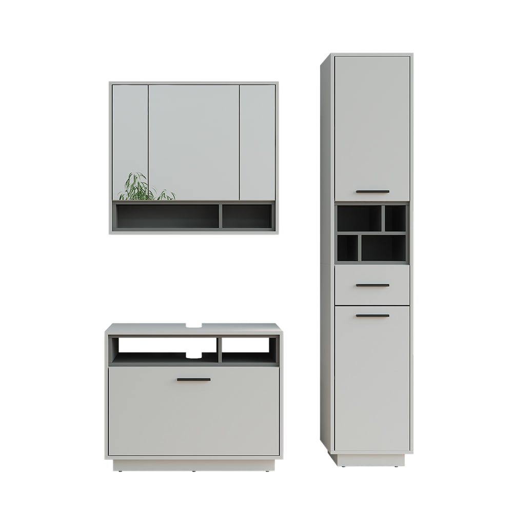 Vicco Badmöbel-Set 3-teilig Grau/Anthrazit 80x64cm style modern Grau Spanplatte