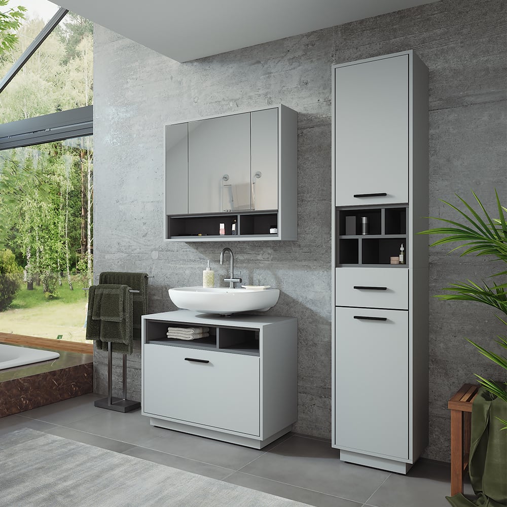 Badmöbel-Set 3-teilig Grau/Anthrazit 80x64cm - Maisons Du Monde