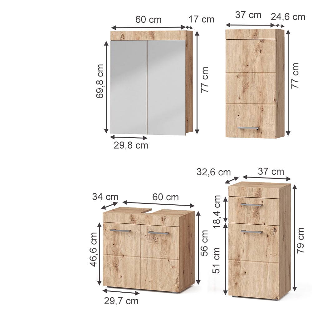Badmöbel-Set 4-teilig Eiche Wotan 60x56cm - Maisons Du Monde