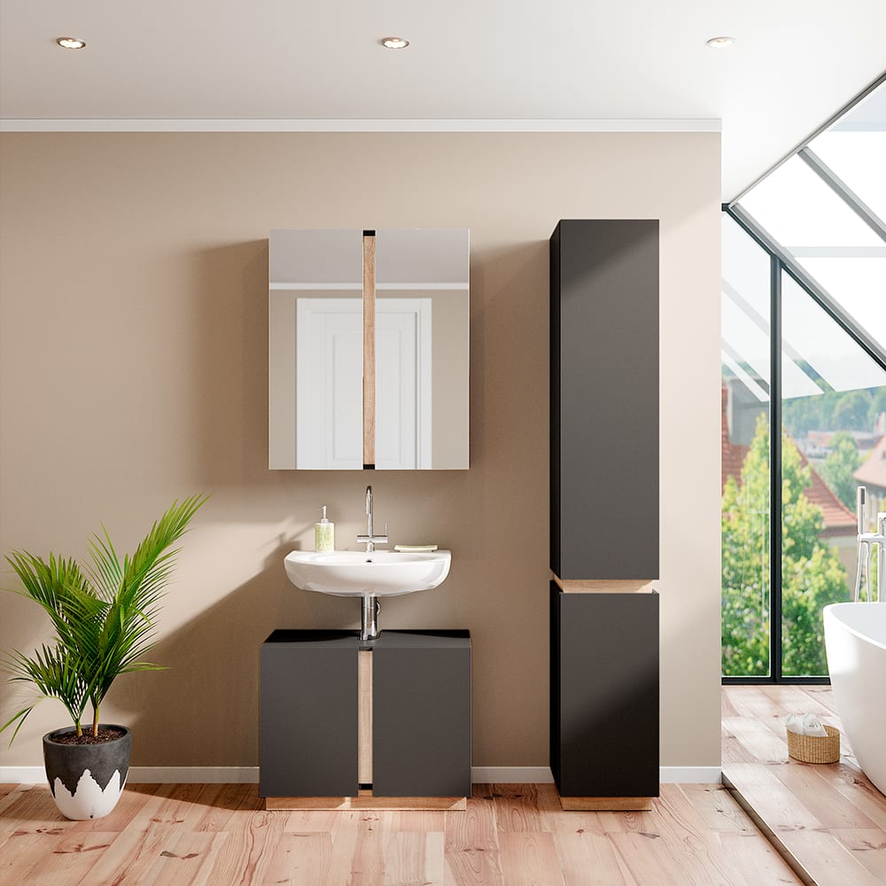 Badmöbel-Set 3-teilig Anthrazit 70x55.5cm - Maisons Du Monde