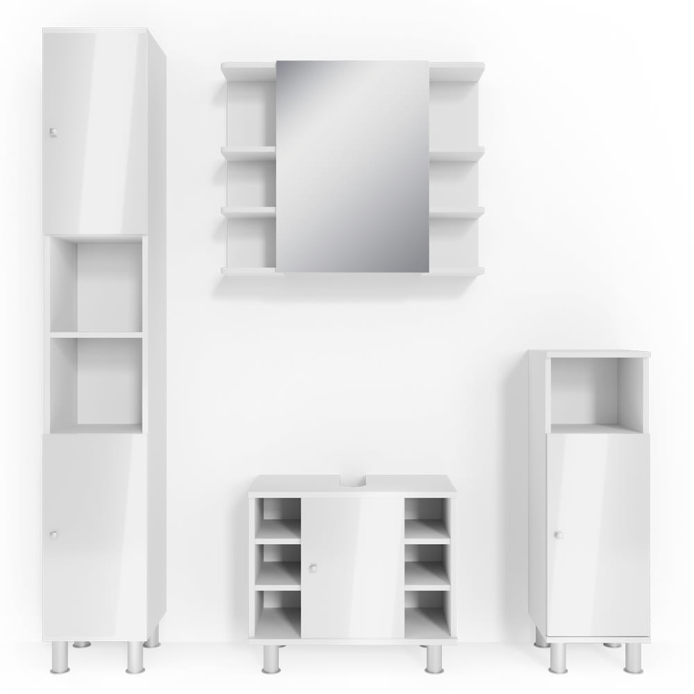 Vicco Badmöbel-Set 4-teilig Weiß Hochglanz 60x54cm style modern Weiß Spanplatte