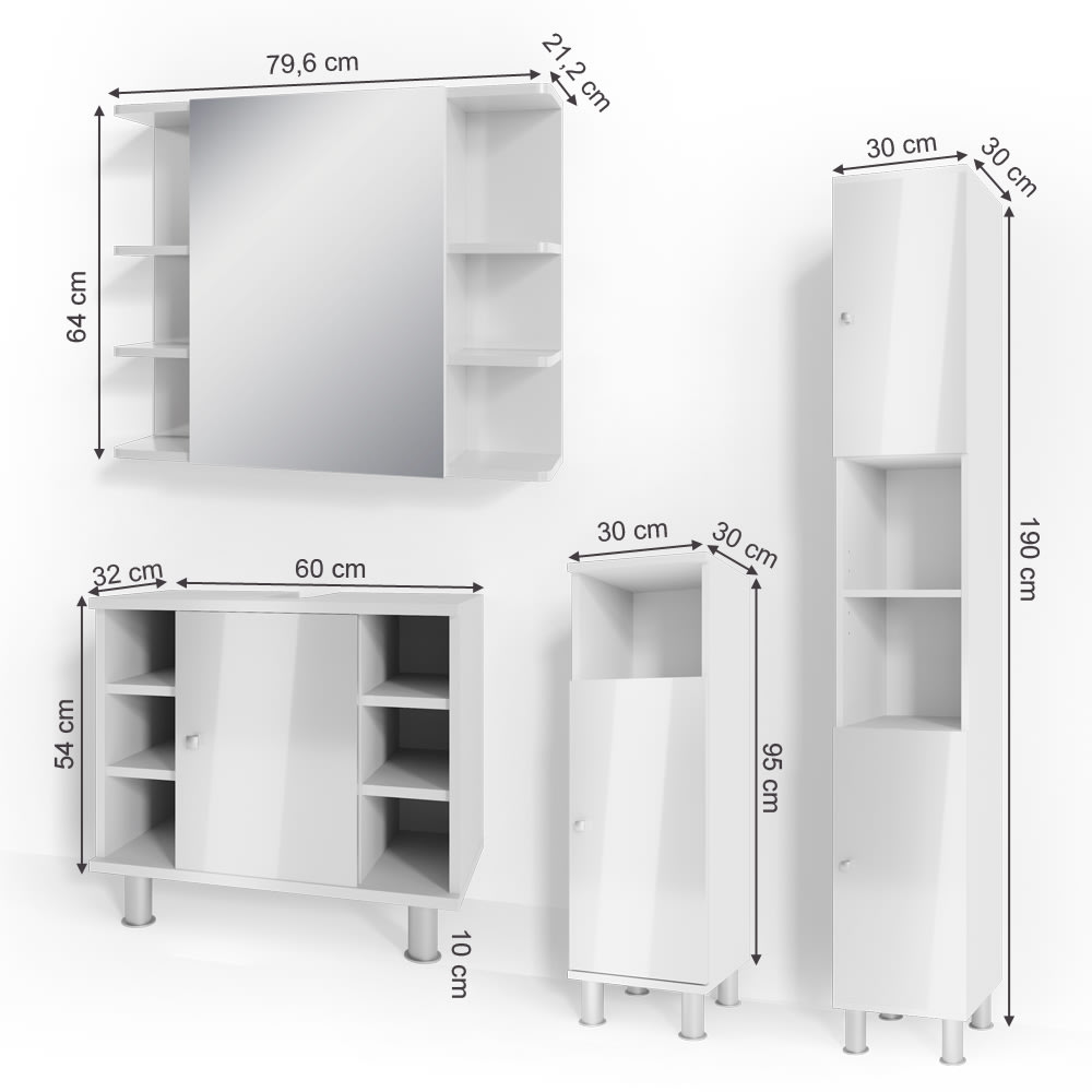 Badmöbel-Set 4-teilig Weiß Hochglanz 60x54cm - Maisons Du Monde