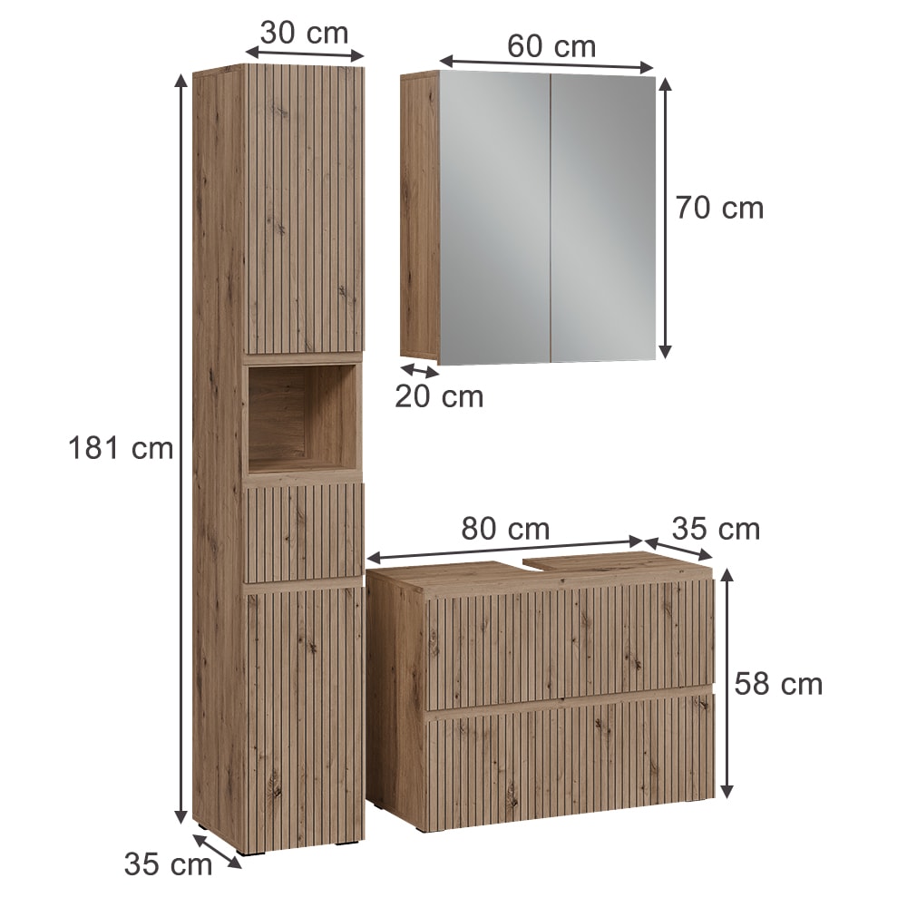 Badmöbel-Set 3-teilig Artisan-Eiche 80x58cm - Maisons Du Monde