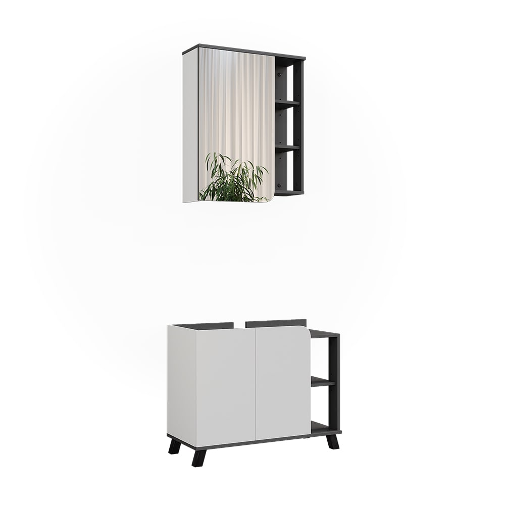 Vicco Badmöbel-Set 2-teilig Anthrazit/Weiß 80x65cm style modern Grau Spanplatte