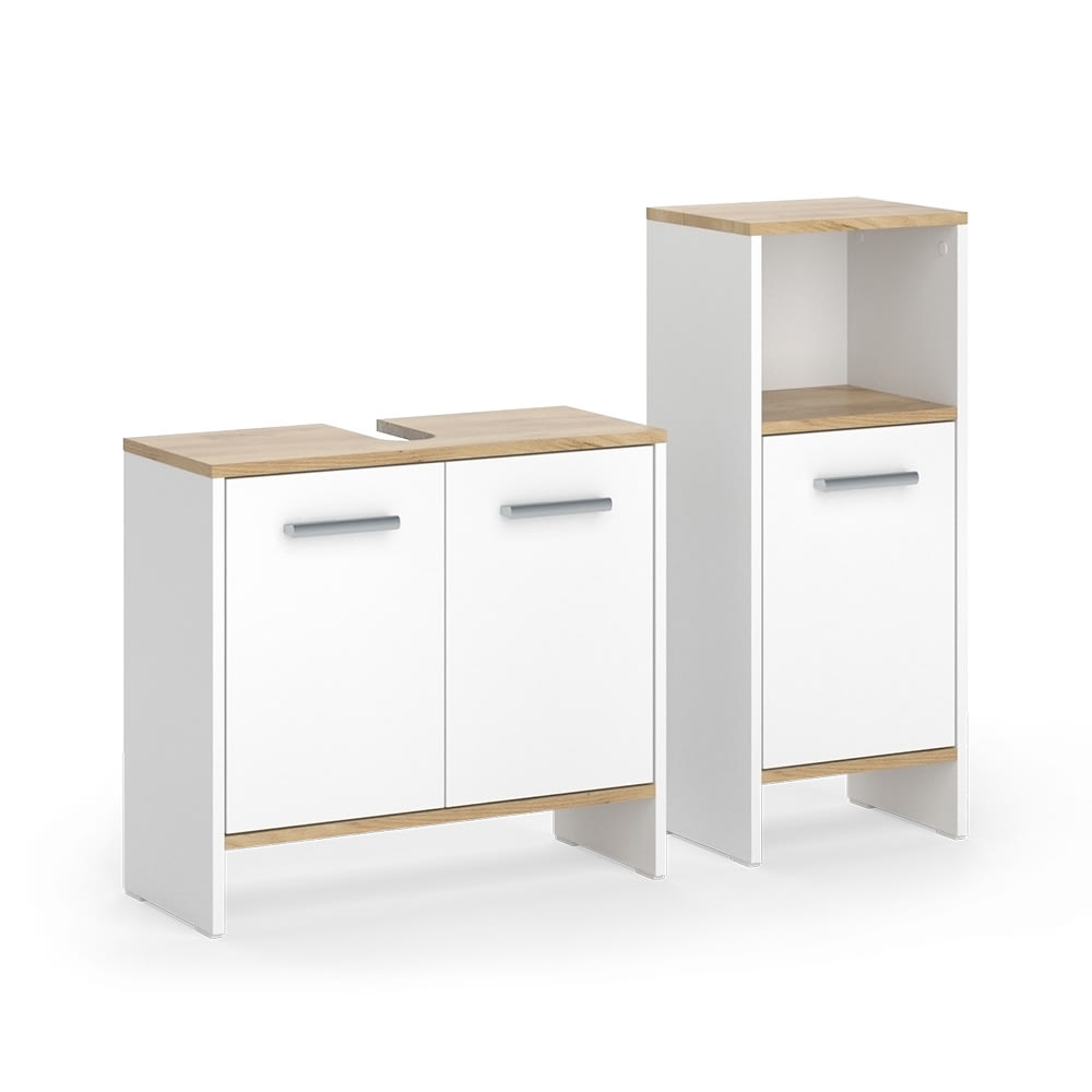 Vicco Badezimmermöbel-Set 2-teilig Weiß/Goldkraft Eiche 65x57cm style modern Weiß Spanplatte