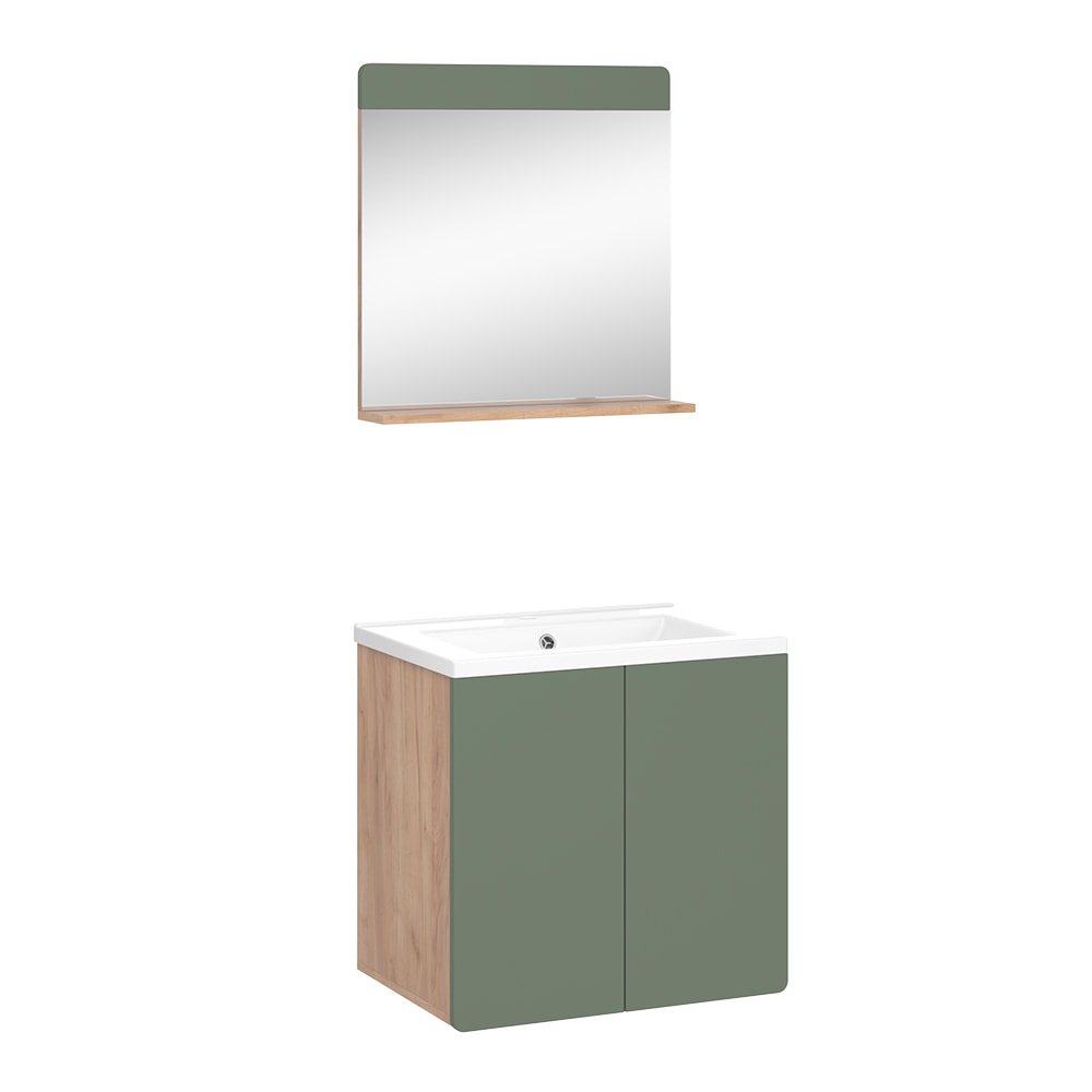 Vicco Badmöbel-Set 3-teilig Goldkraft Eiche/Grün 60x57cm style modern Braun Spanplatte