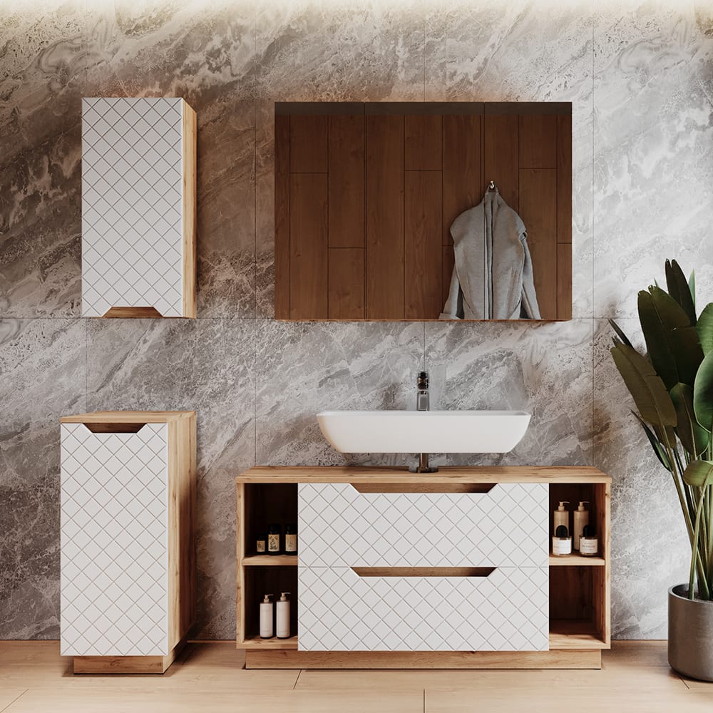 Badmöbel-Set 4-teilig Weiß 120x62.5cm - Maisons Du Monde