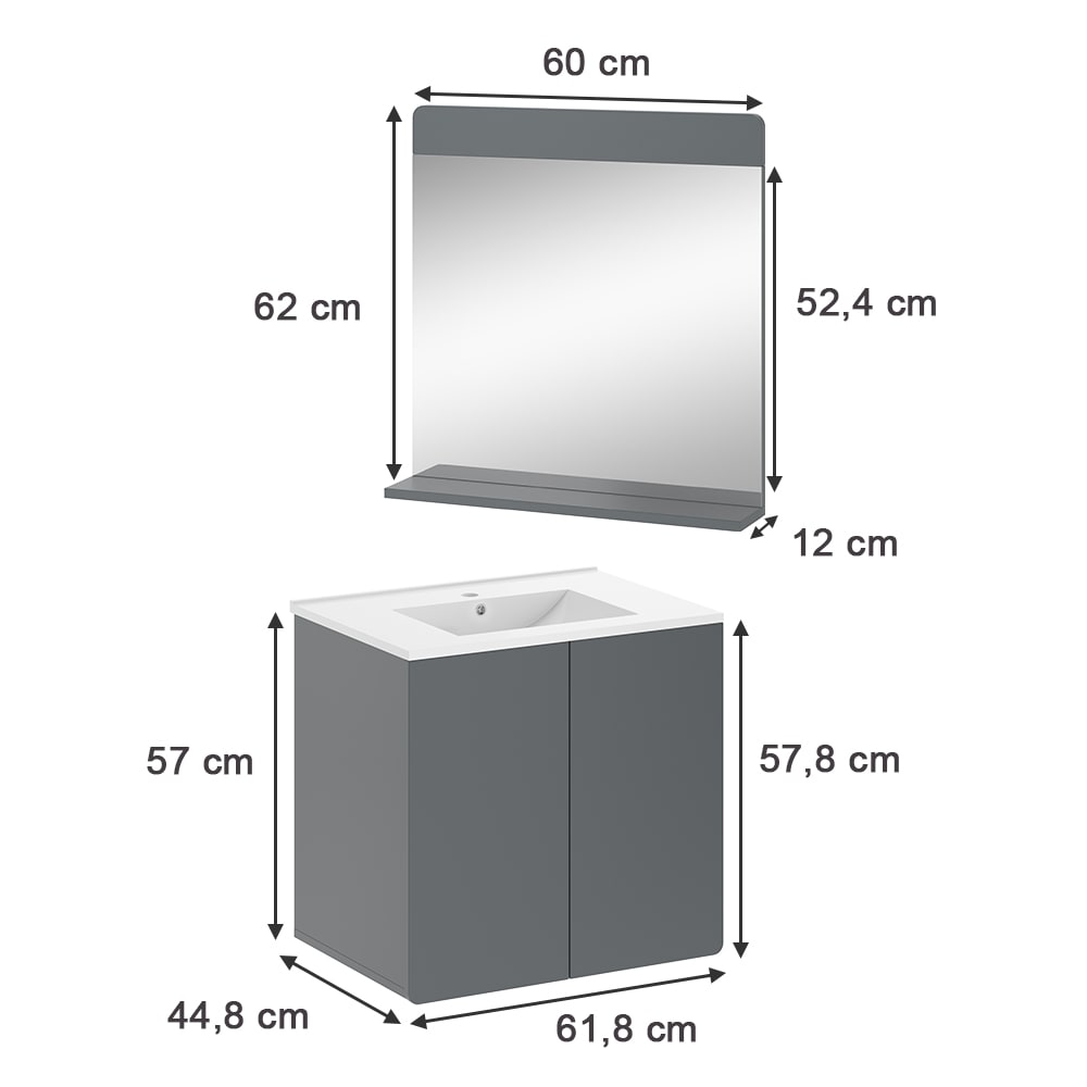Badmöbel-Set 3-teilig Grau 60x57cm - Maisons Du Monde