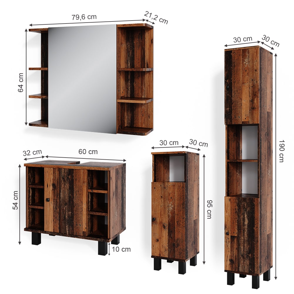 Badmöbel-Set 4-teilig Eiche rustikal 60x54cm - Maisons Du Monde