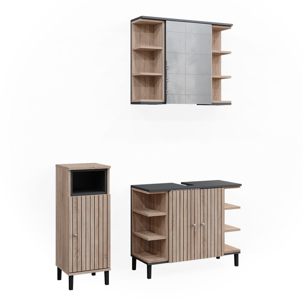 Vicco Badmöbel-Set 3-teilig Sonoma 80x64cm style modern Braun Spanplatte