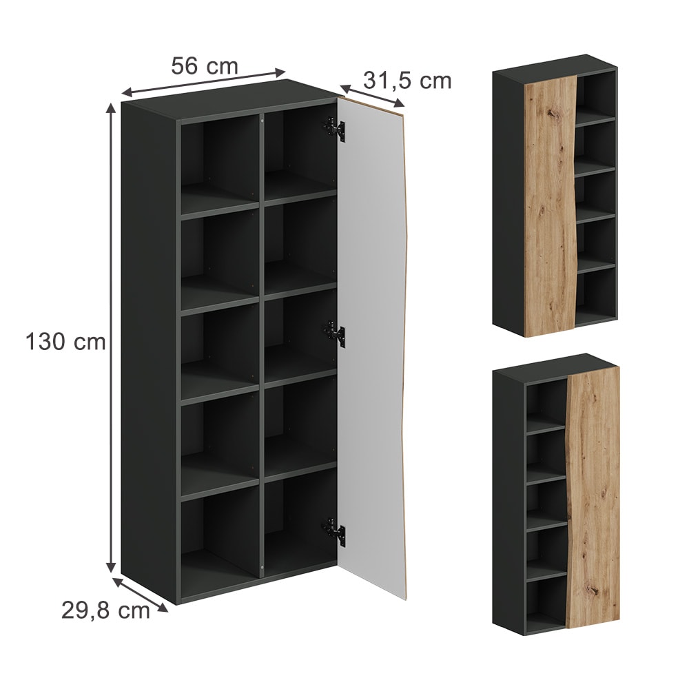 Badschrank mit 5 offenen Fächern Artisan Eiche/Anthrazit 56x130cm