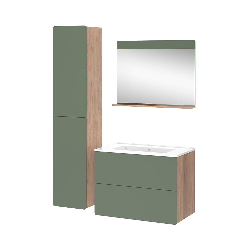 Vicco Badmöbel-Set 4-teilig Goldkraft Eiche/Grün 80x59.3cm style modern Braun Spanplatte