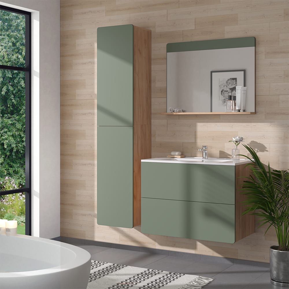 Badmöbel-Set 4-teilig Goldkraft Eiche/Grün 80x59.3cm - Maisons Du