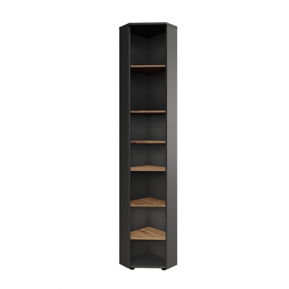 Vicco Eckhochschrank 7 Fächer Anthrazit/Goldkraft Eiche 33x192cm style modern Schwarz Spanplatte