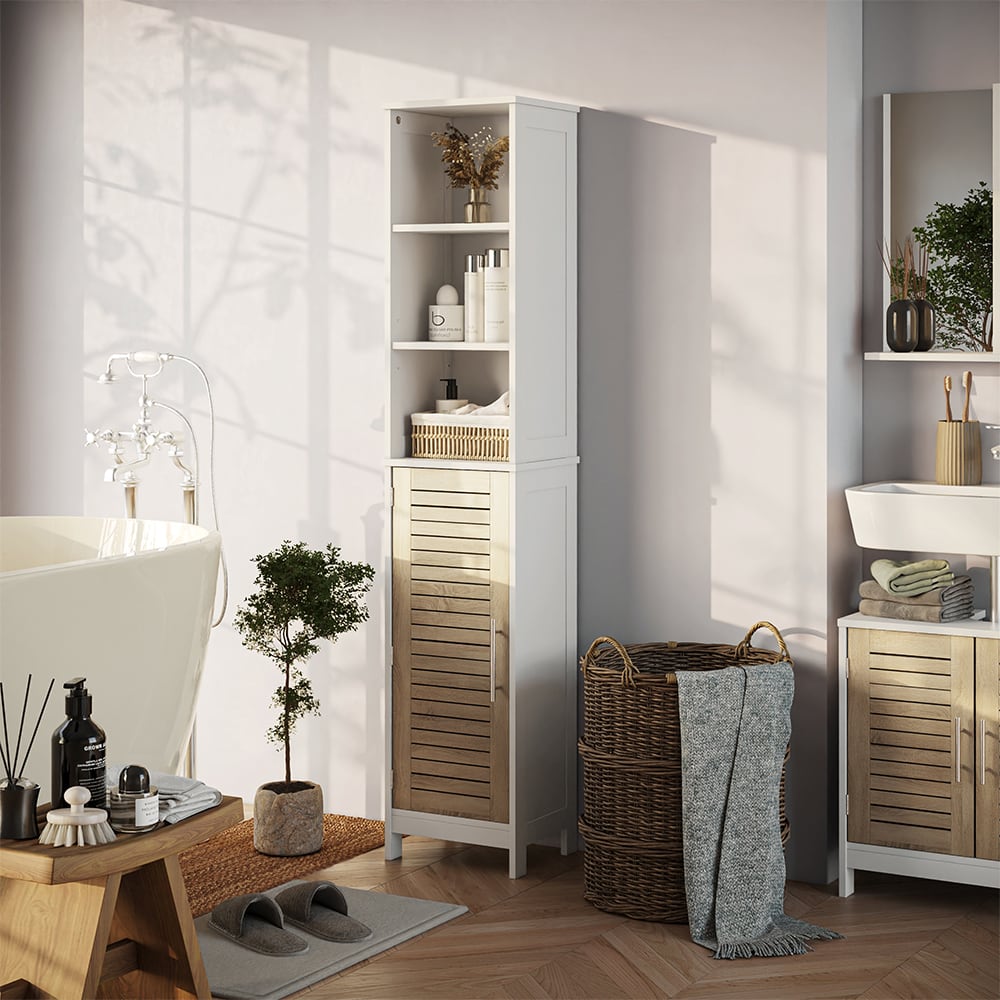 Hochschrank mit 6 Fächern Weiß/Eiche 35x173cm - Maisons Du Monde