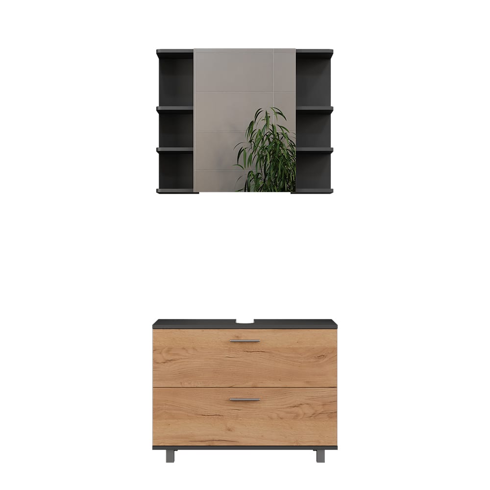 Vicco Waschbeckenunterschrank 2-teilig Goldkraft Eiche/Anthrazit 80x60.8cm style modern Braun Spanplatte