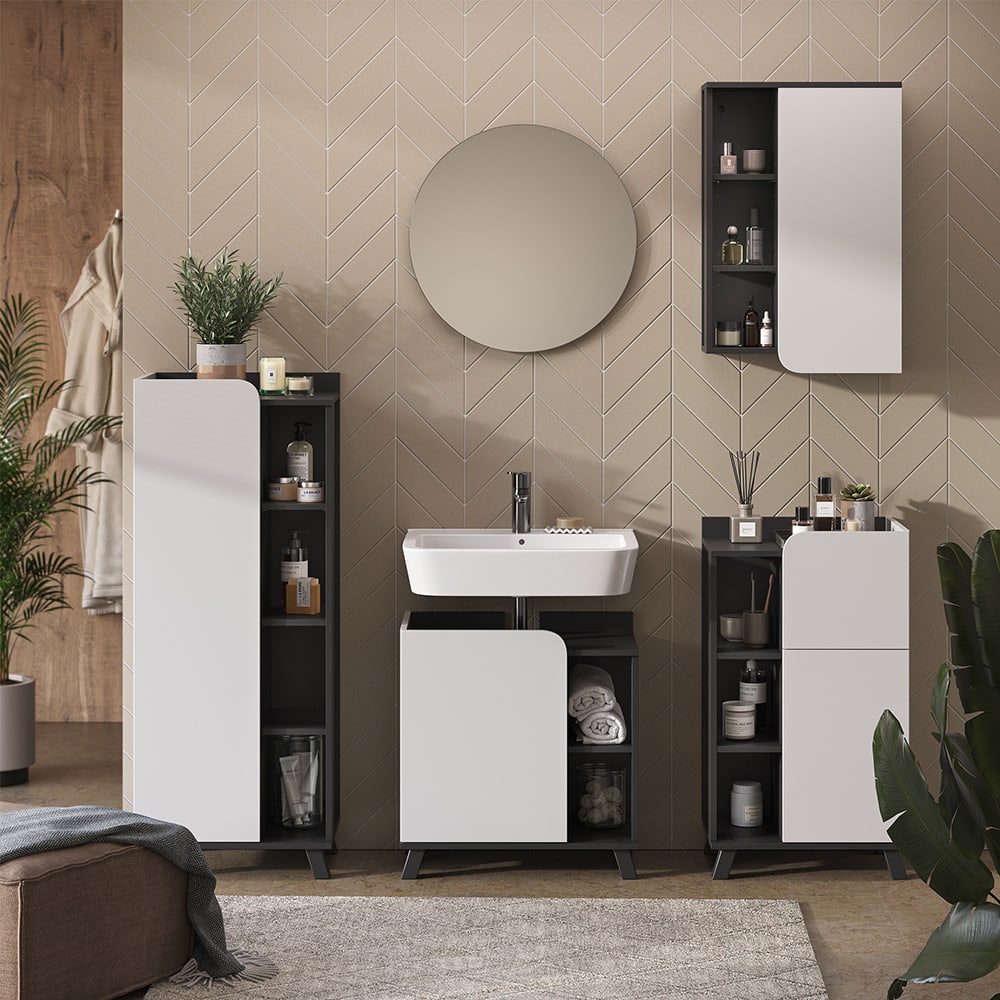 Badmöbel-Set 5-teilig Anthrazit/Weiß 60x65cm - Maisons Du Monde