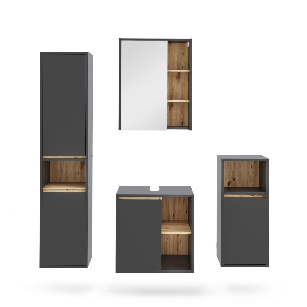 Vicco Badmöbel-Set 4-teilig Grau/Artisan-Eiche 60x60cm style modern Grau Spanplatte