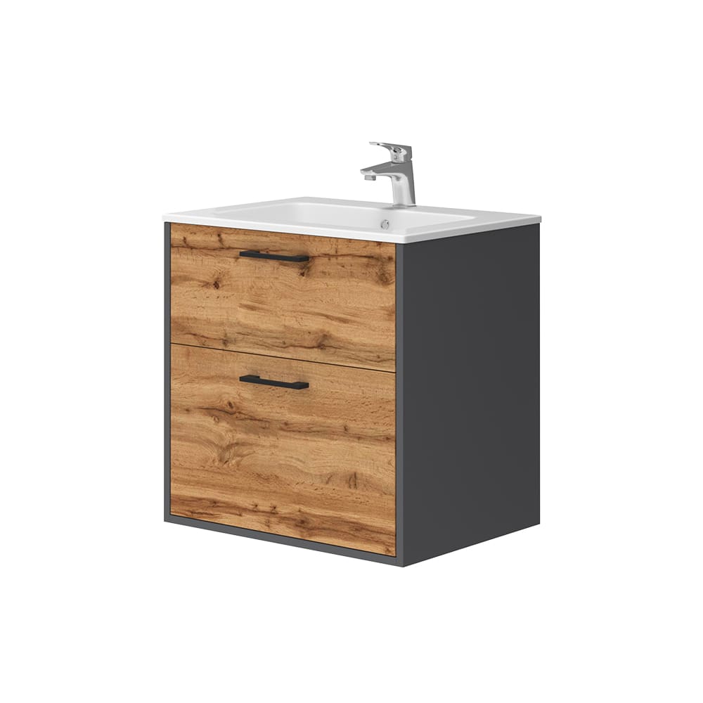Vicco Waschbeckenunterschrank 2-teilig Anthrazit/Goldkraft Eiche 60x60cm style modern Grau Spanplatte