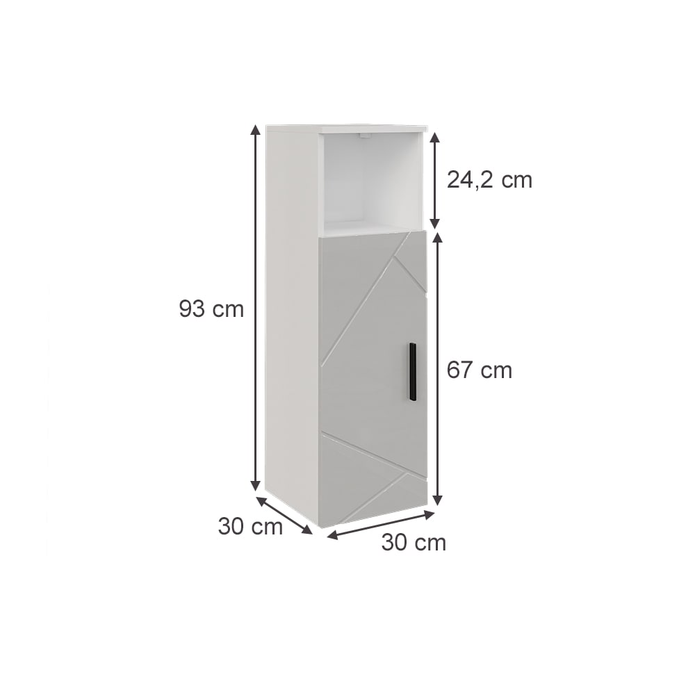Midischrank mit Tür Weiß/Weiß Hochglanz 30x93cm - Maisons Du