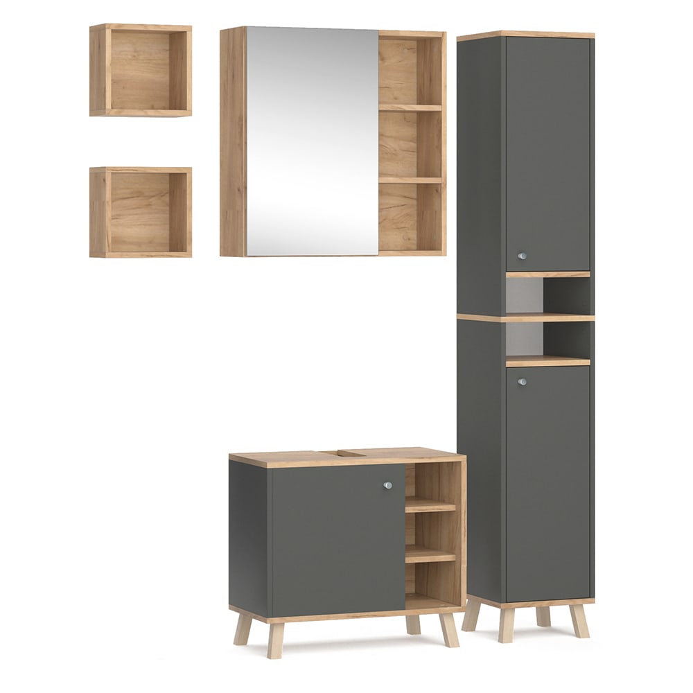 Vicco Badmöbel-Set 5-teilig Anthrazit 60x54cm style modern Grau Spanplatte