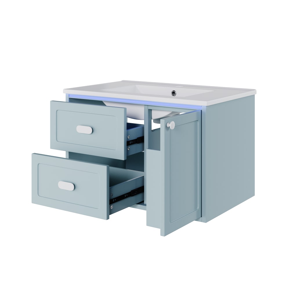 REDOM Waschbecken aus Keramik/Spanplatte mit LED 76x46x51 cm, Blau style modern Blau Keramik