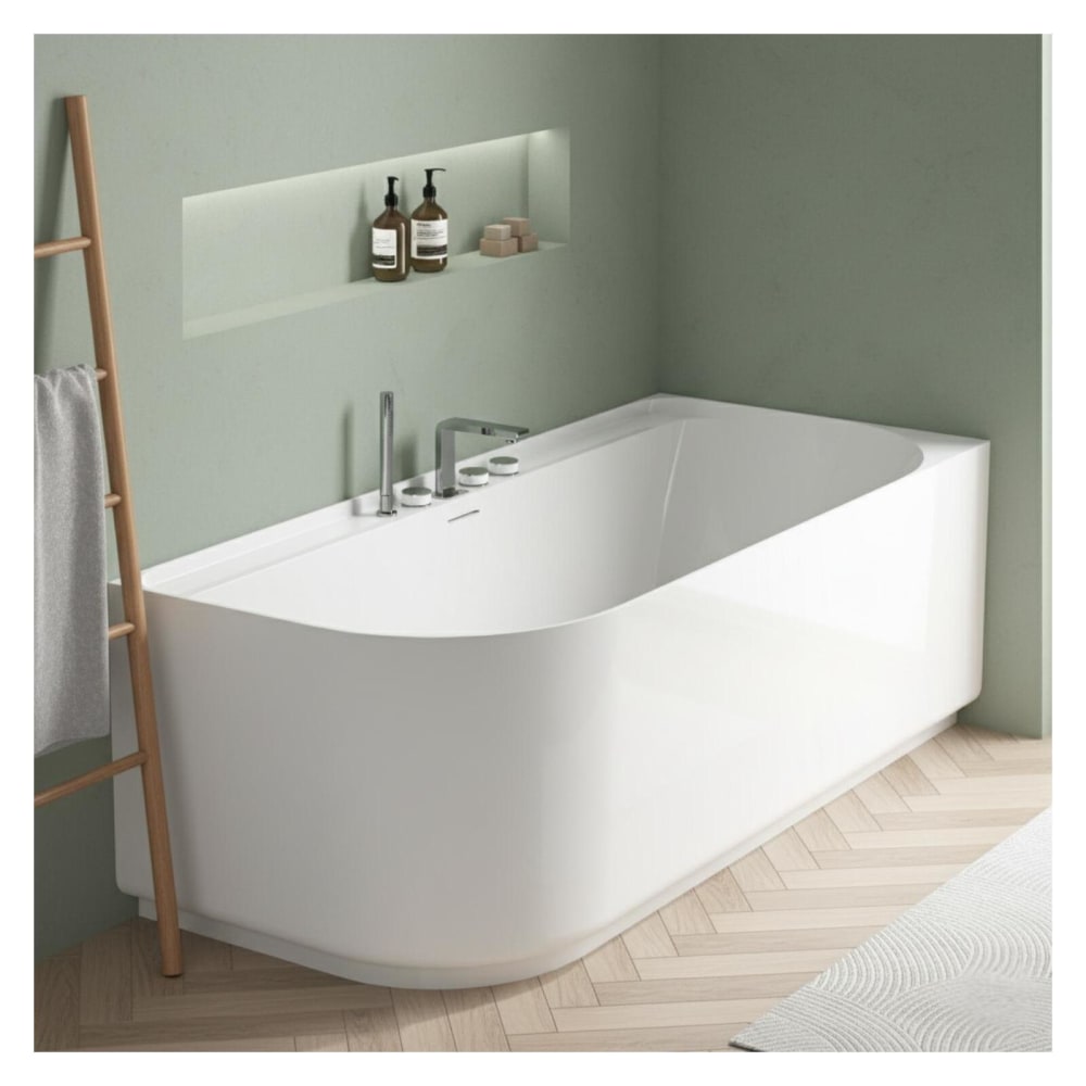 Weiße halbfreistehende Acrylbadewanne 170 cm - rechtwinklig -