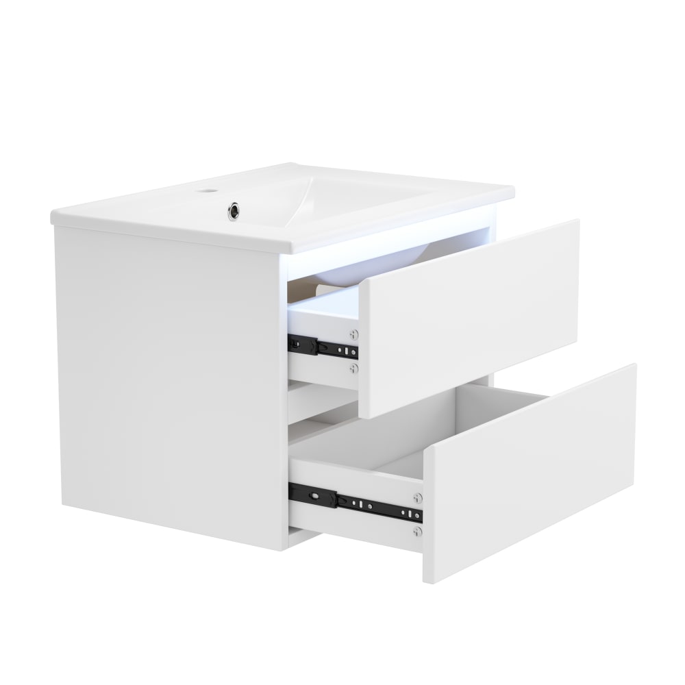 REDOM Waschbecken aus Keramik und MDF mit 2 Schubladen 61x46x45 cm, Weiß Weiß Keramik