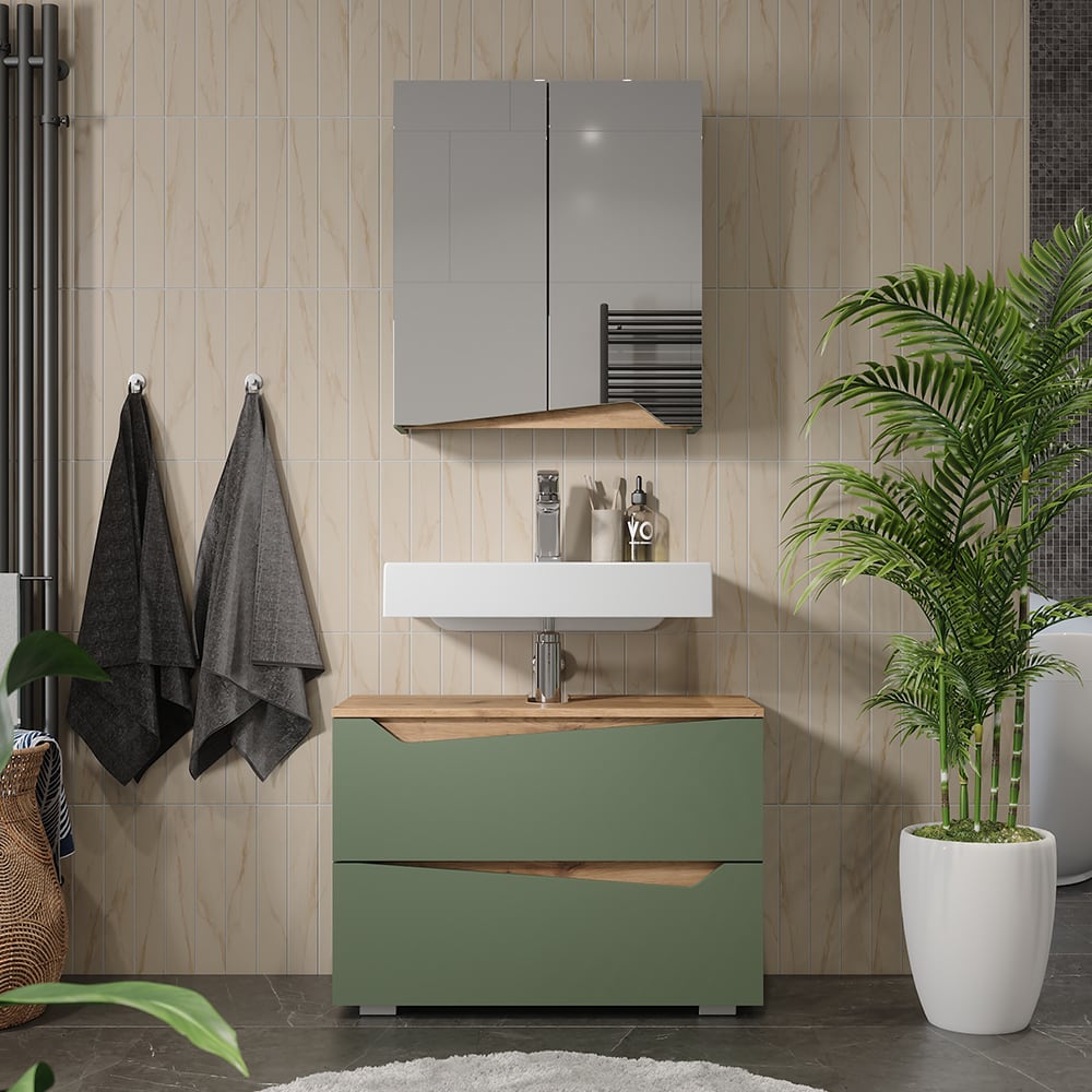 Spiegelschrank mit höhenverstellbarem Einlegeboden Grün/Artisan