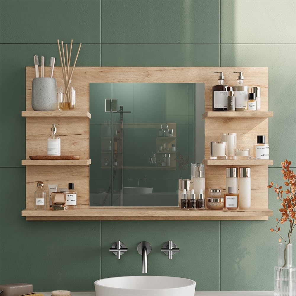 Badspiegelschrank mit Regalen Goldkraft Eiche 78x50cm - Maisons