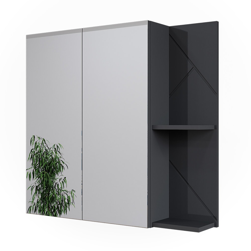 Vicco Badspiegelschrank Anthrazit Hochglanz 80x75cm style modern Grau Spanplatte