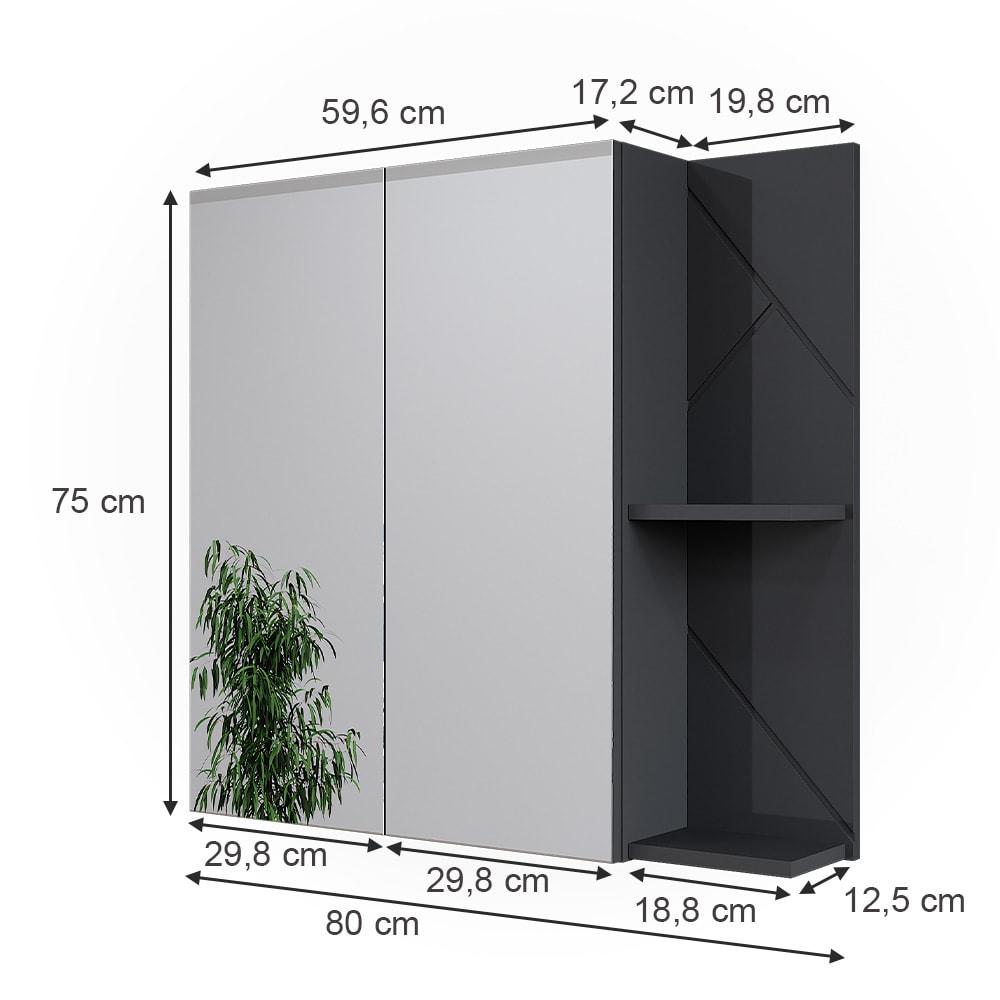 Badspiegelschrank  Anthrazit Hochglanz 80x75cm - Maisons Du Monde