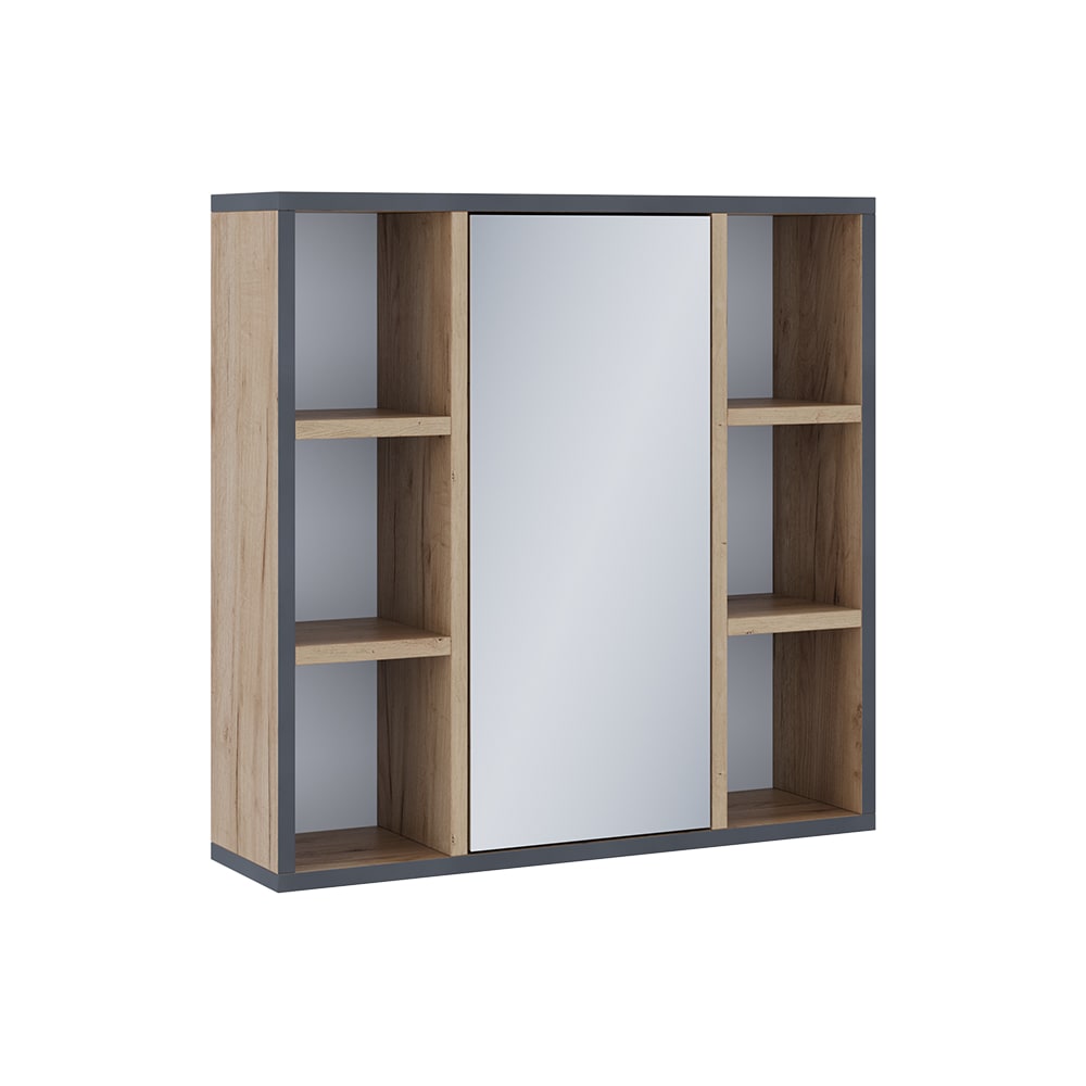 Vicco Badspiegelschrank mit Regalböden,Spiegeltür Goldkraft Eiche 60x59.2 style modern Braun Spanplatte