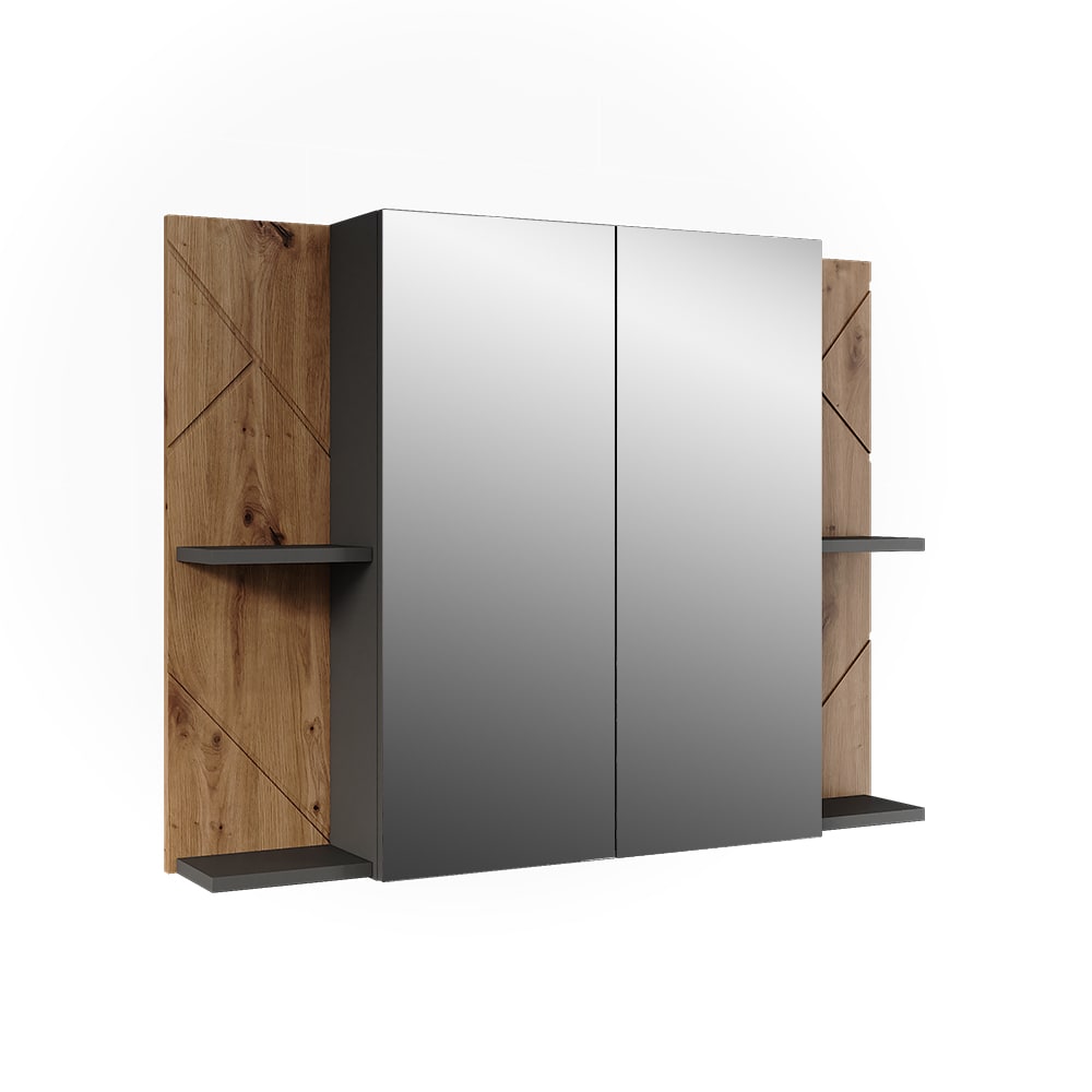 Vicco Badspiegelschrank mit 2 Türen Anthrazit/Goldkraft Eiche 100x75cm style modern Schwarz Spanplatte