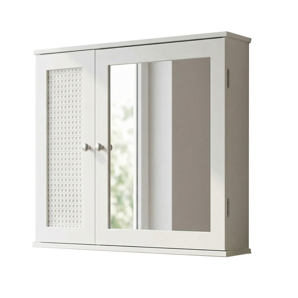 FineBuy Spiegelschrank mit Spiegel aus MDF, weiß style modern - Holz