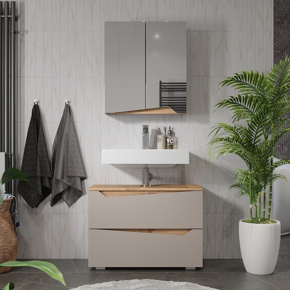 Spiegelschrank mit höhenverstellbarem Einlegeboden Greige 60x67 -