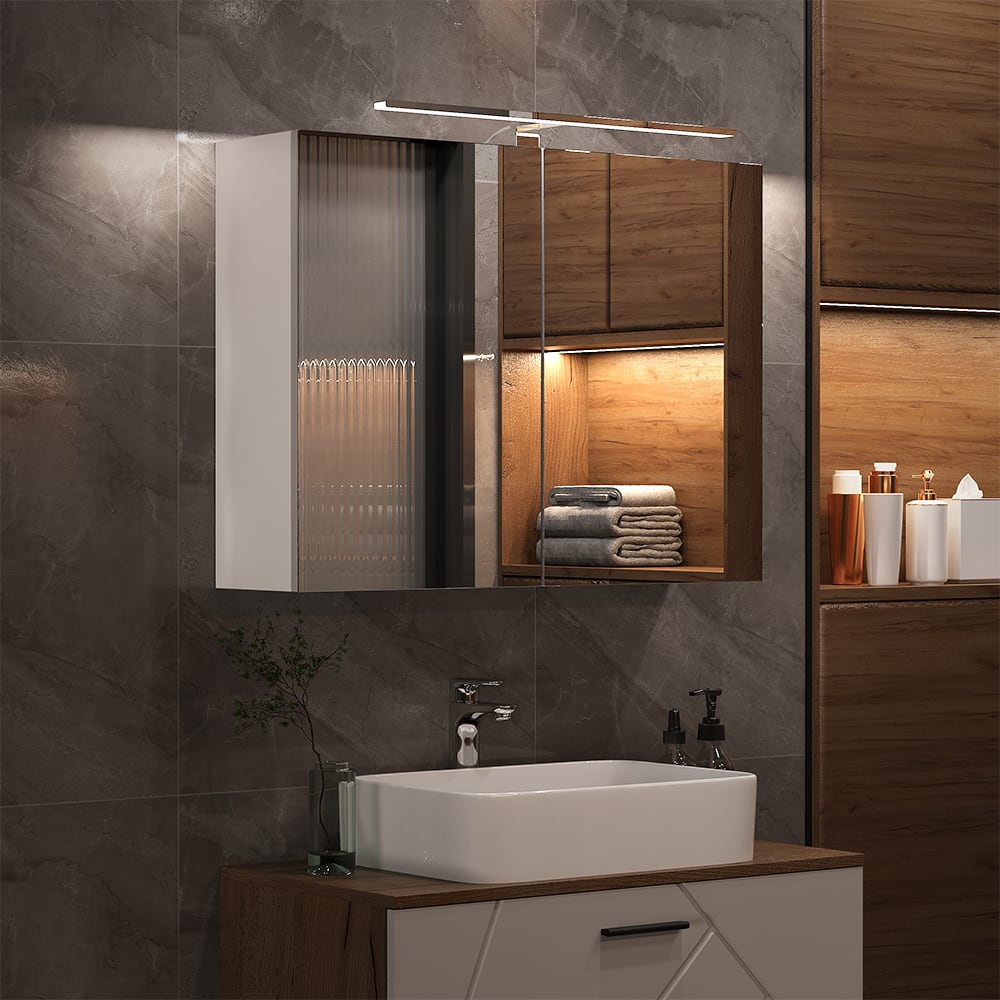 Badspiegelschrank mit LED-Beleuchtung Weiß 80x60cm - Maisons Du