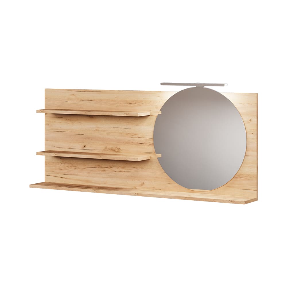 Miroir étagère avec 3 compartiments ouverts Chêne 120x50cm