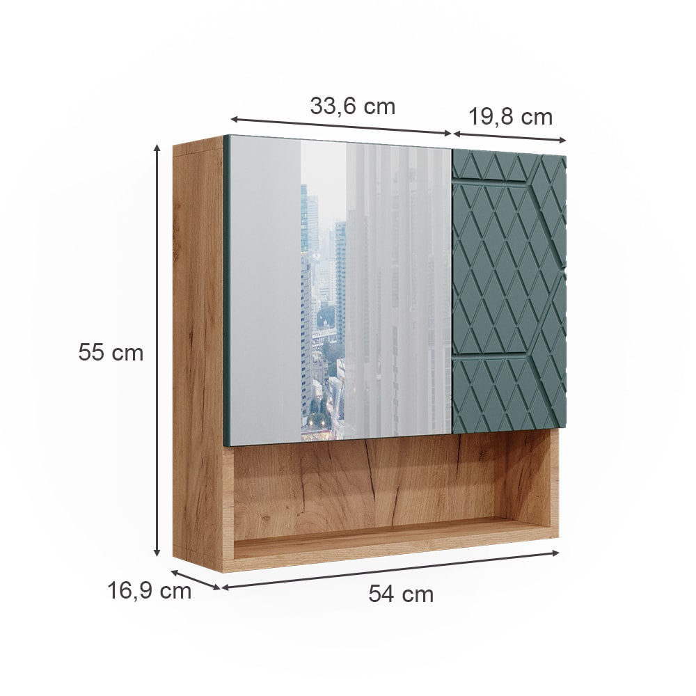 Badspiegelschrank, Grün/Goldkraft Eiche 54 x 55cm - Maisons Du
