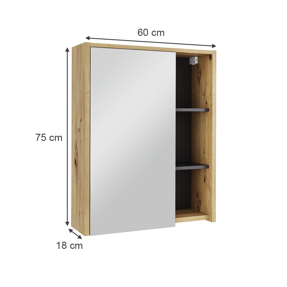 Badspiegelschrank mit offenen Regalen Artisan/Grau 60x75cm -