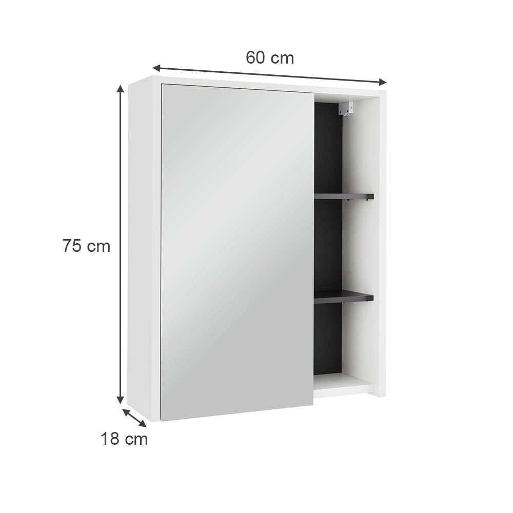 Badspiegelschrank mit offenen Regalen Weiß/Grau 60x75cm - Maisons